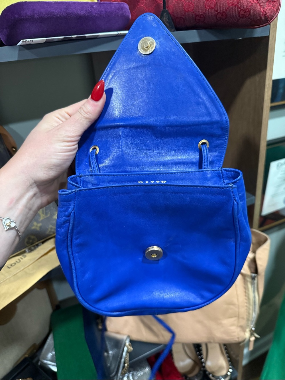 Vintage 1980s Bally Cobalt Blue Leather Triangle Logo Crossbody Shoulder Bag - Picture 8 of 8